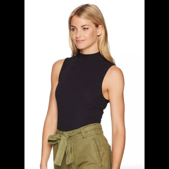 Free People Black Ribbed Sleeveless Turtleneck Bodysuit Women's SMALL L55440 NWT - Picture 13 of 14